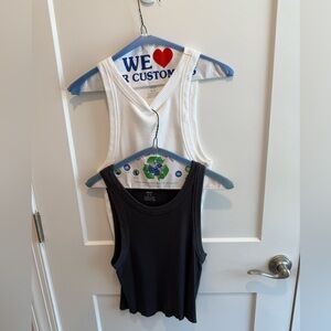 Aerie Charcoal Gray and White Ribbed Tank Tops - set of 2